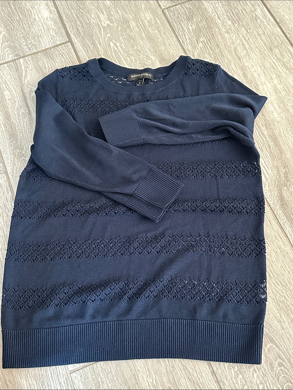 Banana Republic Navy Crewneck Lace-Trim Sweater